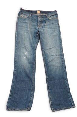 Boss Orange Jeans Mens 34x31 Blue Medium Wash Straight Regular Fit Distressed